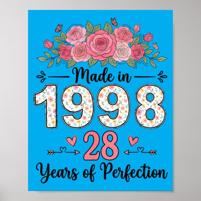 Tillverkad 1998 Blommig 28-årspresent För Kvinnor  Poster (Framsidan)