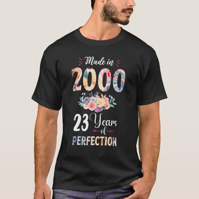 Tillverkad 2000 Blommigt 23 år gammal 23:e födelse T Shirt (Framsida)