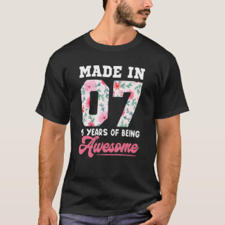 Tillverkad 2007 Blommigt 15 år gammal 15:e födelse T Shirt