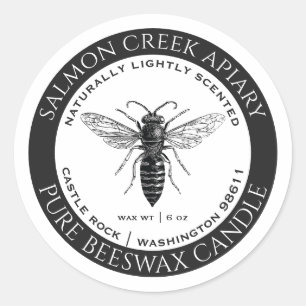 Tillverkad av Bees Queen Bee Beeswax Candle etiket Runt Klistermärke