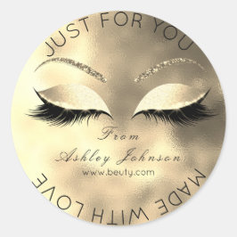 Tillverkad av Glitter Lash Beauty Glam Guld Makeup Runt Klistermärke