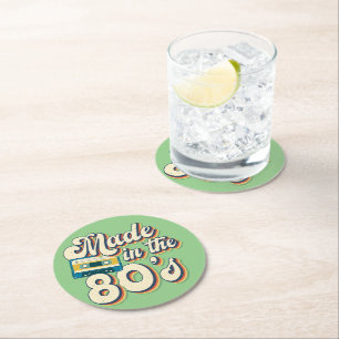 Tillverkad i 80-talets Retro Wave-Vintage Aestheti Underlägg Papper Rund