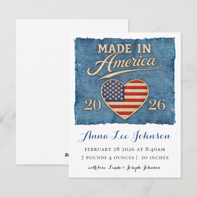 Tillverkad i Amerika Födelseannons Julkort (Fram/baksida)