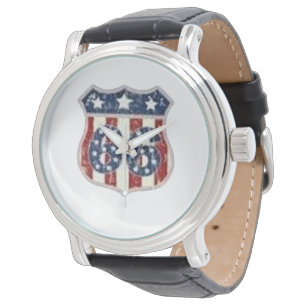 Tillverkad i Amerika Vintage Shield Heritage Läder Armbandsur