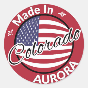 Tillverkad i Aurora Colorado Stars Rand USA flagga Runt Klistermärke