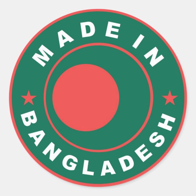 Tillverkad i Bangladesh land flagga etikett frimär (Framsida)