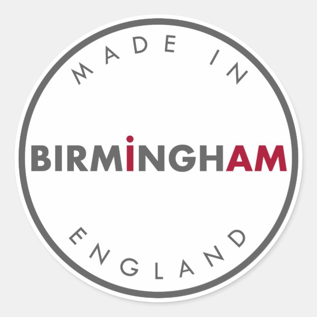Tillverkad i Birmingham Stickers Runt Klistermärke (Framsida)