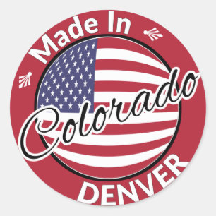 Tillverkad i Denver Colorado USA flagga Runt Klistermärke