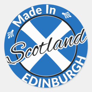 Tillverkad i Edinburgh Scotland Saltire Flagga Runt Klistermärke