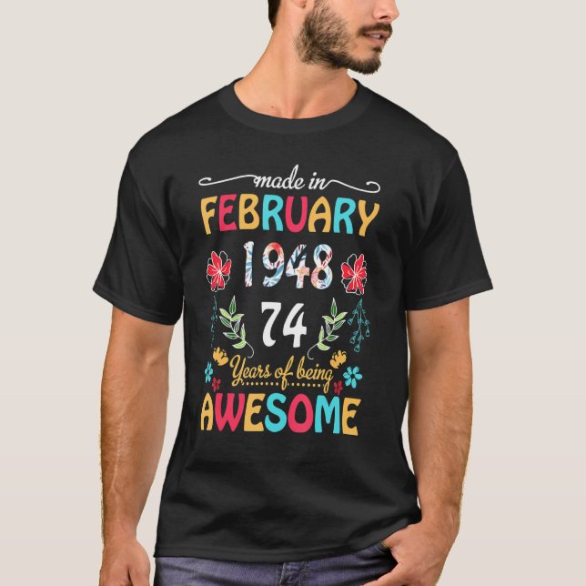 Tillverkad i februari 1948 74 år gammal 74:e födel t shirt (Framsida)