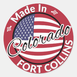 Tillverkad i Fort Collins Colorado American Flagga Runt Klistermärke