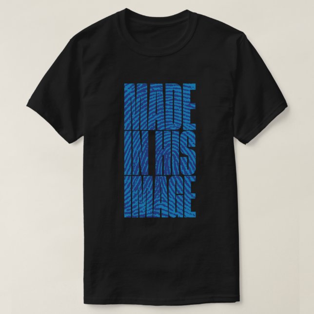 Tillverkad i hans bild (blå) t shirt (Design framsida)