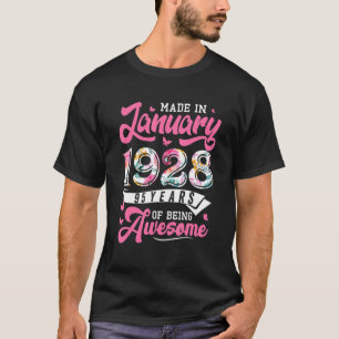 Tillverkad i januari 1928 Blommigt 95 år gammal 95 T Shirt