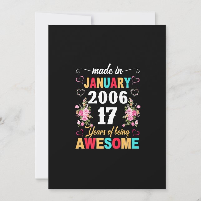 Tillverkad i januari 2006 17 år gammal 17-årsdag G Inbjudningar (Framsida)