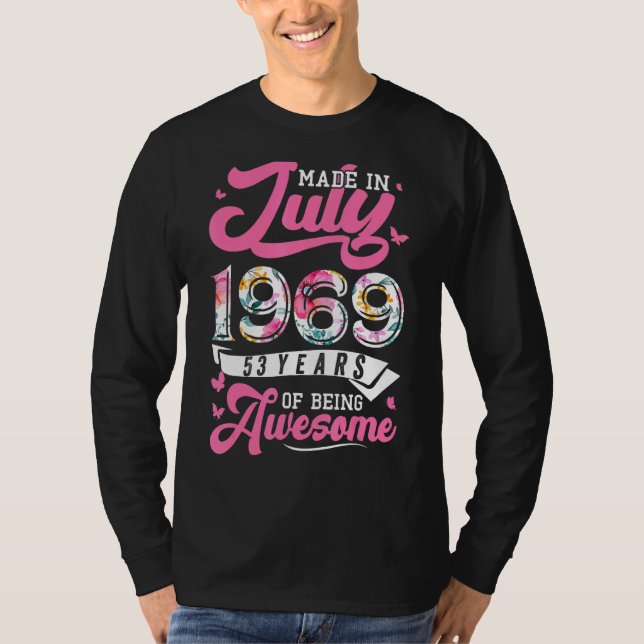 Tillverkad i juli 1969 Blommigt 53 år gammal 53:e  T Shirt (Framsida)