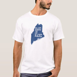 Tillverkad i Maine Shaped Blue White Text Font Mai Tee Shirt