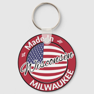 Tillverkad i Milwaukee Wisconsin USA flagga Nyckelring