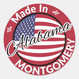 Tillverkad i Montgomery Alabama Stars och stripes  Runt Klistermärke