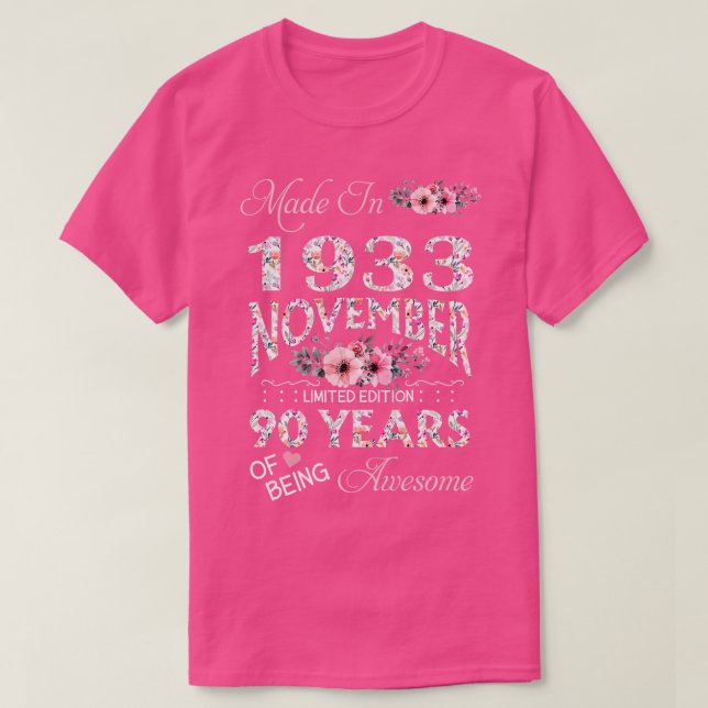 Tillverkad i oktober 1933 Blommigt 90 år gammal T Shirt (Design framsida)