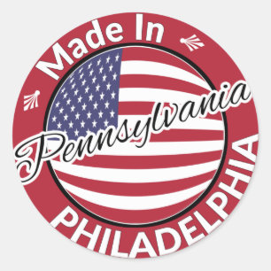 Tillverkad i Philadelphia Pennsylvania USA flagga Runt Klistermärke