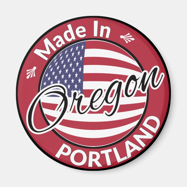 Tillverkad i Portland Oregon USA flagga Magnet (Framsidan)