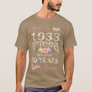 Tillverkad i september 1933 Blommigt 90 år gammal T Shirt