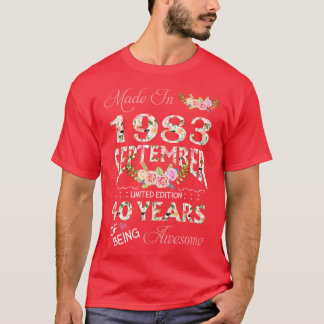 Tillverkad i september 1983 Blommigt 40 år gammal T Shirt