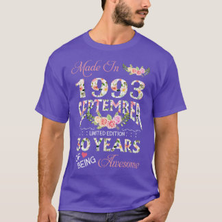 Tillverkad i september 1993 Blommigt 30 år gammal T Shirt