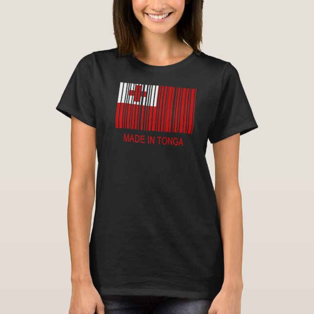 Tillverkad i Tonga Flagga Barcode T Shirt (Framsida)