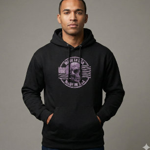 Tillverkad i USA Distressed Lila Skalle Herr Tröja Hoodie