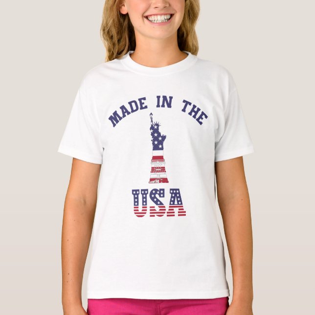 Tillverkad i USA Frihetsgudinnan 4 juli T Shirt (Framsida)