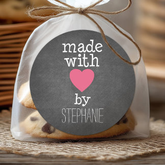 Tillverkad med Kärlek av dig - shock rosa och krit Runt Klistermärke