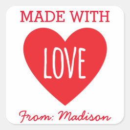 Tillverkad med Kärlek Fyrkantigt Klistermärke