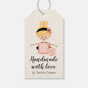 Tillverkad med Kärlek Gift Märkre Knitting Girl Bl Presentetikett