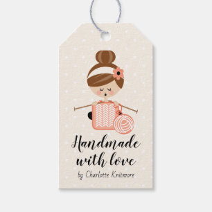 Tillverkad med Kärlek Gift Märkre Knitting Girl Br Presentetikett