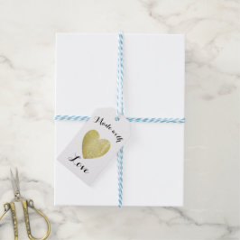 Tillverkad med Kärlek Heart Frimärke Faux guldolja Presentetikett