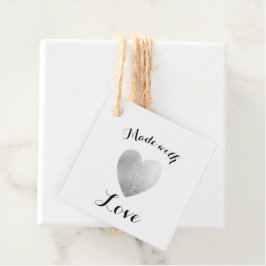 Tillverkad med Kärlek Heart Frimärke Faux Silver F Gåvor Etiketter
