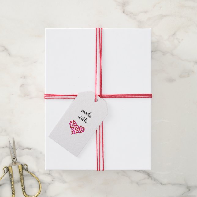 Tillverkad med Kärlek Heart Gift-Märkre Presentetikett (Med Snöre)