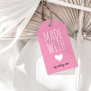 Tillverkad med Kärlek Heart-Rosa-Märkre Presentetikett