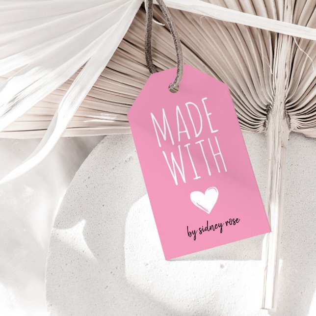 Tillverkad med Kärlek Heart-Rosa-Märkre Presentetikett (Skapare uppladdad)