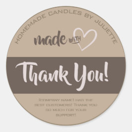 Tillverkad med Kärlek Heart Tack Label Kraft Pappe Runt Klistermärke