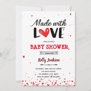 Tillverkad med kärlek hjärta baby shower inbjudningar