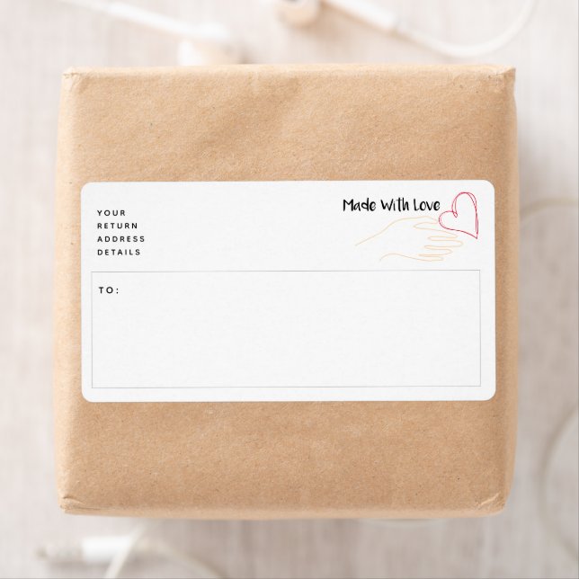 Tillverkad med kärlek-hjärtfraktsetikett fraktsedel (Insitu)