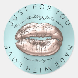 Tillverkad med Kärlek  Kiss Blue Aqua Makeup Läppa Runt Klistermärke