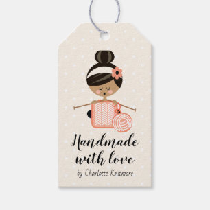 Tillverkad med Kärlek Knitter Black Hair Mörk Skin Presentetikett