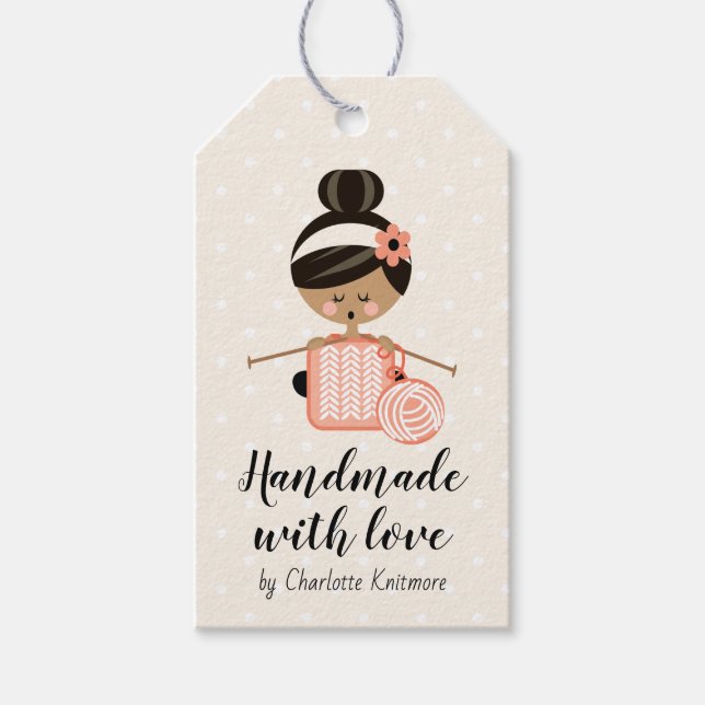 Tillverkad med Kärlek Knitter Black Hair Mörk Skin Presentetikett (Framsidan)