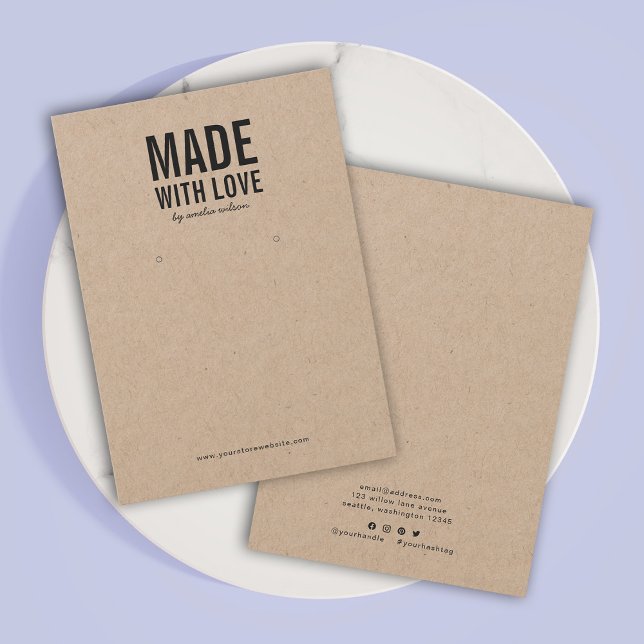 Tillverkad med Kärlek Kraft Earring Visning Card Visitkort (Skapare uppladdad)
