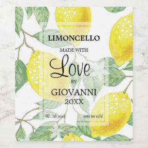 Tillverkad med Kärlek Limoncello Liten Flaska Etik Vinflaska Etikett