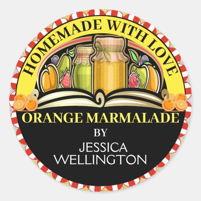 Tillverkad med Kärlek livsmedelsmärke Runt Klistermärke (Framsida)