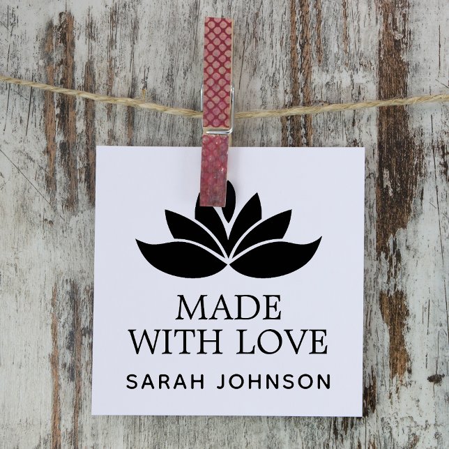 Tillverkad med kärlek Lotusblomma Personlig Stämpel (Made With Love Lotus Flower Personalized Rubber Stamp)